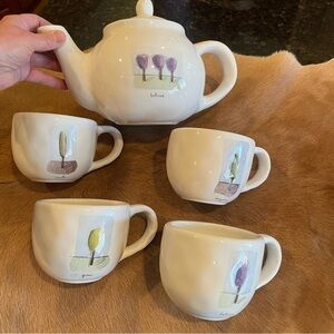 Vtg Pottery barn by rae dunn The Tea Garden teapot and mugs